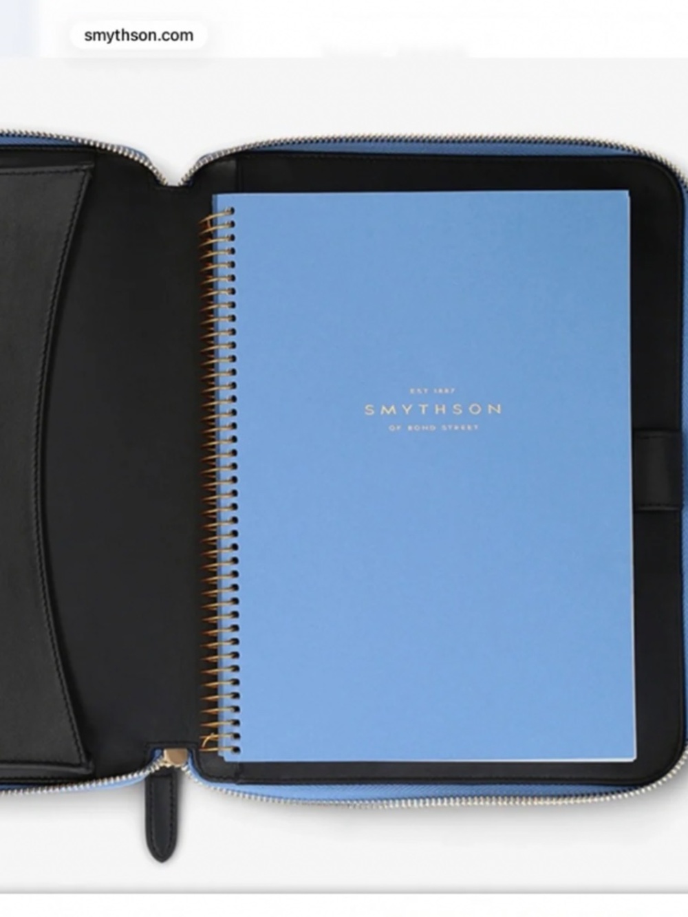 SMYTHSON Panama A5 Zip Portfolio Organizer | Nile Blue Crossgrain Leather - Picture 2 of 12